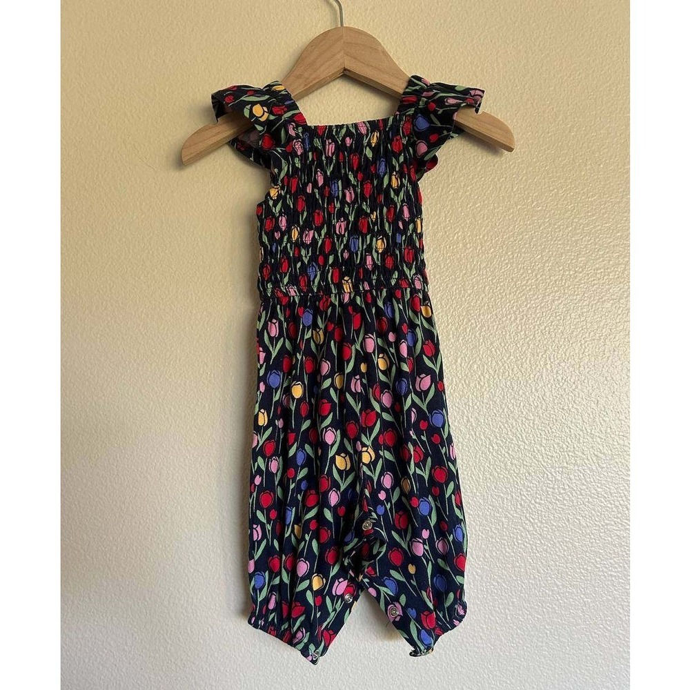 Picapino Floral Romper 3-6M Navy Tulip Boho Flutter Sleeves Scandi Clean Girl